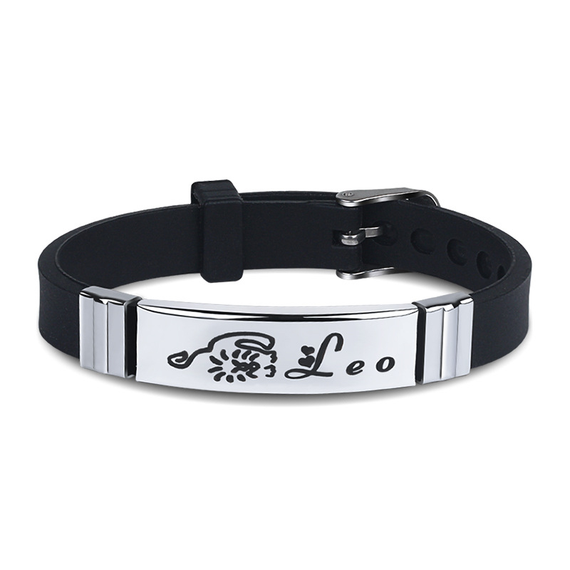 Silikonska narukvica sa 12 znakova zodijaka, unisex, modernog stila, s detaljem titan čelika