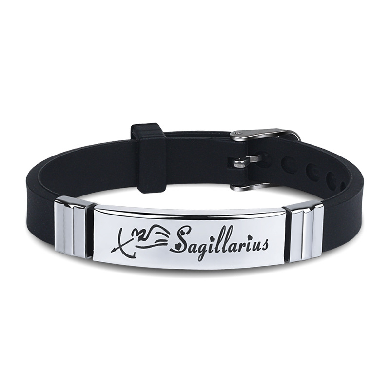 Silikonska narukvica sa 12 znakova zodijaka, unisex, modernog stila, s detaljem titan čelika