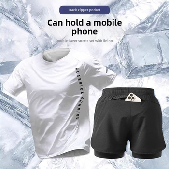 Muški ljetni sportski komplet za trčanje: kratki T‑shirt od ice-silk i lagane košarkaške trenirke