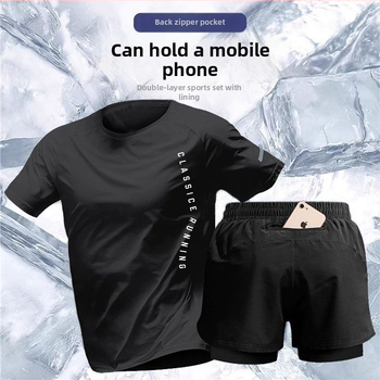Muški ljetni sportski komplet za trčanje: kratki T‑shirt od ice-silk i lagane košarkaške trenirke
