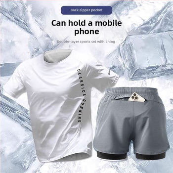 Muški ljetni sportski komplet za trčanje: kratki T‑shirt od ice-silk i lagane košarkaške trenirke