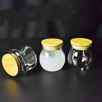 Matirano staklena posuda s poklopcem od bambusa za kućnu pohranu hrane, mini posuda za čaj i suhe namirnice, nepravilnog oblika, kapacitet 301–500 ml