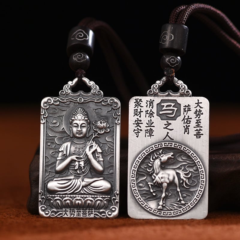 Privjesak od čistog srebra S999 sa zodijakom, osam zaštitnih božanstava i Budin amulet za godinu rođenja, ogrlica
