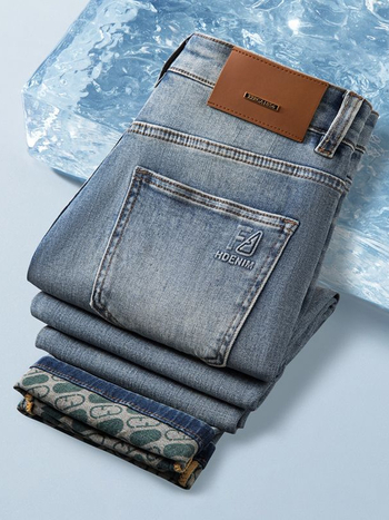 Férfi slim-fit farmernadrág, egyenes szárú, elasztikus, denim