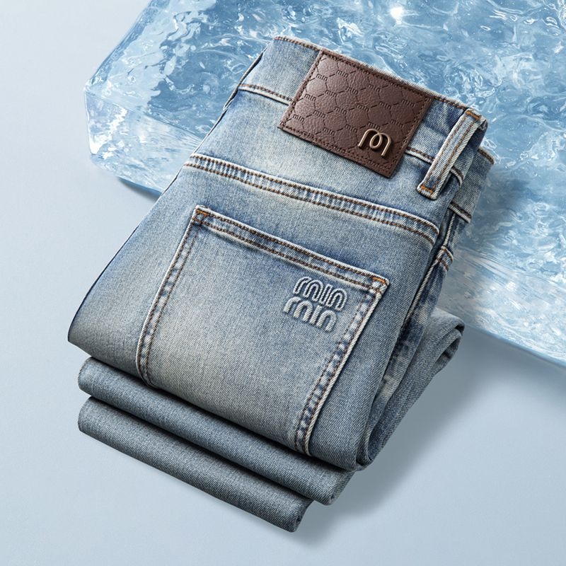 Férfi slim-fit farmernadrág, egyenes szárú, elasztikus, denim