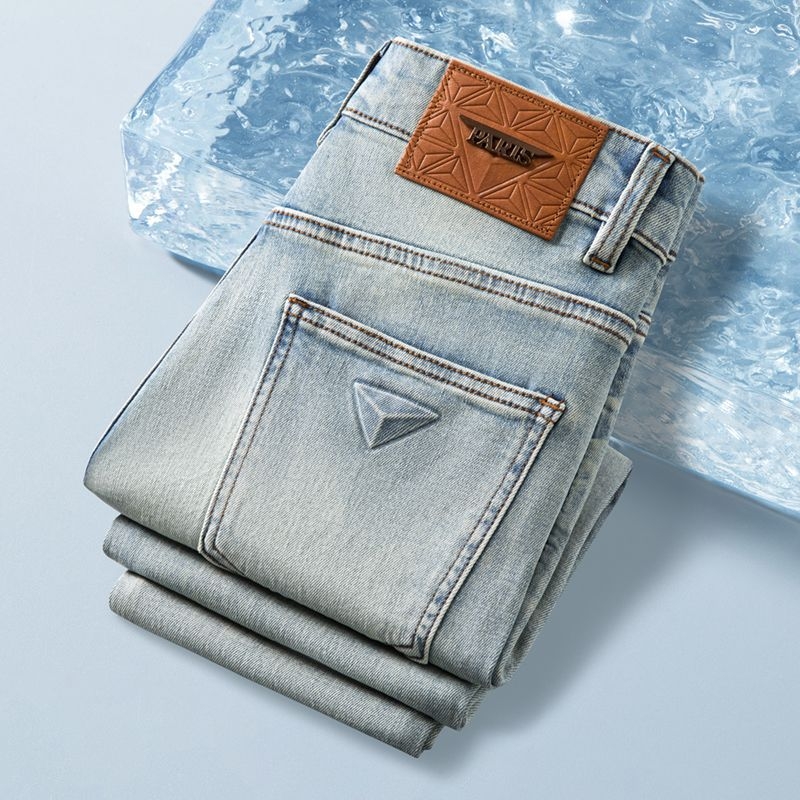 Férfi slim-fit farmernadrág, egyenes szárú, elasztikus, denim