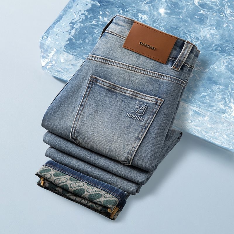 Férfi slim-fit farmernadrág, egyenes szárú, elasztikus, denim