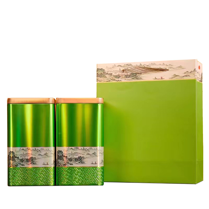 Premium laserski gravirana metalna posuda za čaj s motivom krajine, tiskano logo, kapacitet 0,5 kg, brend Green Water Green Mountain