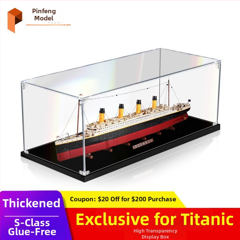 Akrilni izložbeni okvir za LEGO 10294 Titanic, prozirna kutija s zaštitom od prašine i prostorom za pohranu figurica