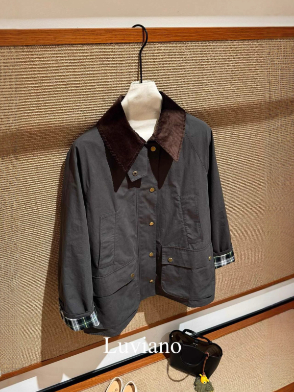 Ženska corduroy retro jakna s ovratnikom u BAR stilu, windbreaker, jesen-zima 2025