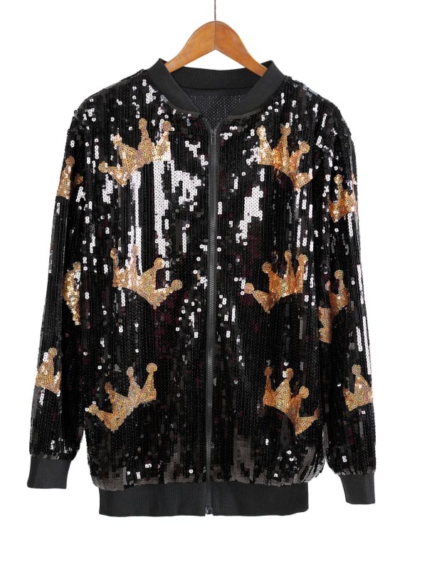 Bomber jakna sa šljokicama, široki kroj, karnevalski stil