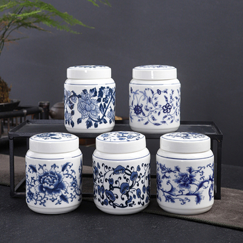 Plavo-bijela porcelanska retro keramička posuda za tradicionalnu kinesku medicinu, med, prašak i čaj, zatvorena posuda
