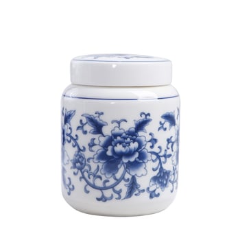 Plavo-bijela porcelanska retro keramička posuda za tradicionalnu kinesku medicinu, med, prašak i čaj, zatvorena posuda