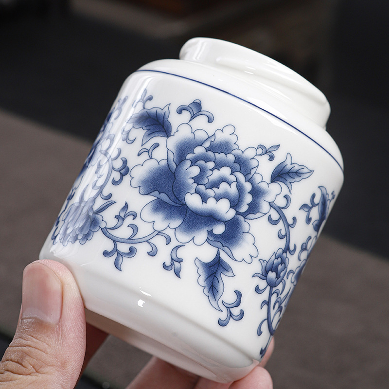 Plavo-bijela porcelanska retro keramička posuda za tradicionalnu kinesku medicinu, med, prašak i čaj, zatvorena posuda