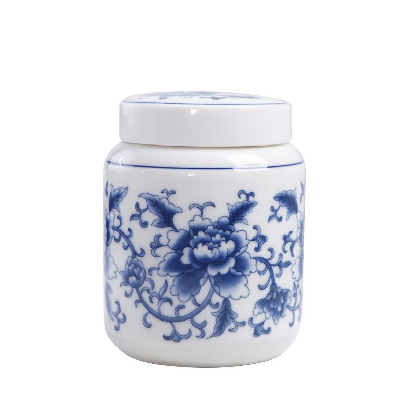 Plavo-bijela porcelanska retro keramička posuda za tradicionalnu kinesku medicinu, med, prašak i čaj, zatvorena posuda