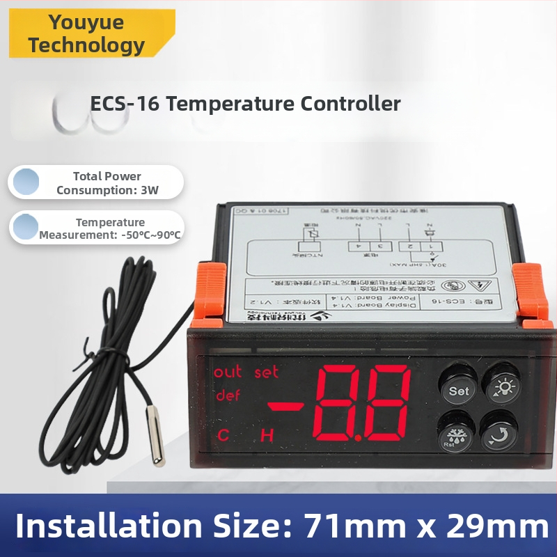 ECS-16 digitalni kontroler temperature s LCD zaslonom za ormariće s ventilacijskim hlađenjem, zamrzivače i hladnjake