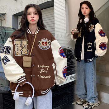 Stvarna fotografija: bomber jakna s američkim vezom za muškarce i žene, unisex baseball stil
