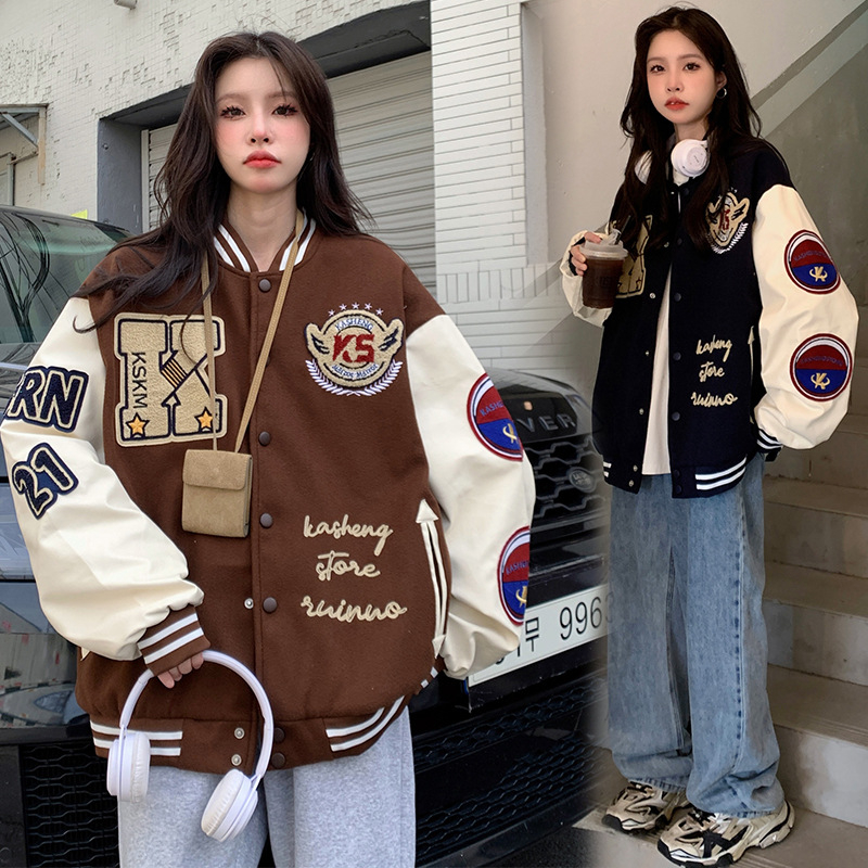 Stvarna fotografija: bomber jakna s američkim vezom za muškarce i žene, unisex baseball stil