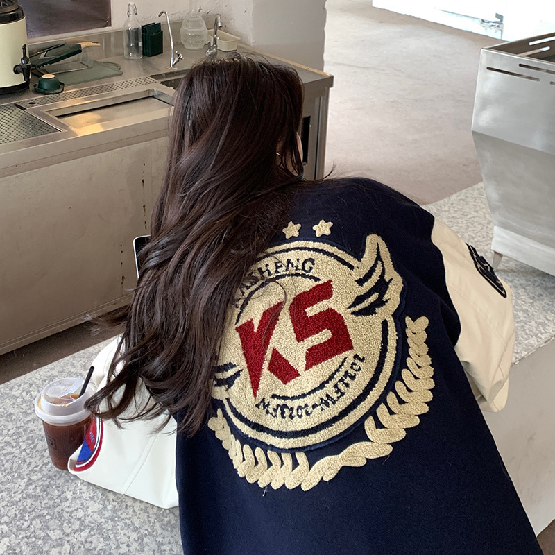 Stvarna fotografija: bomber jakna s američkim vezom za muškarce i žene, unisex baseball stil