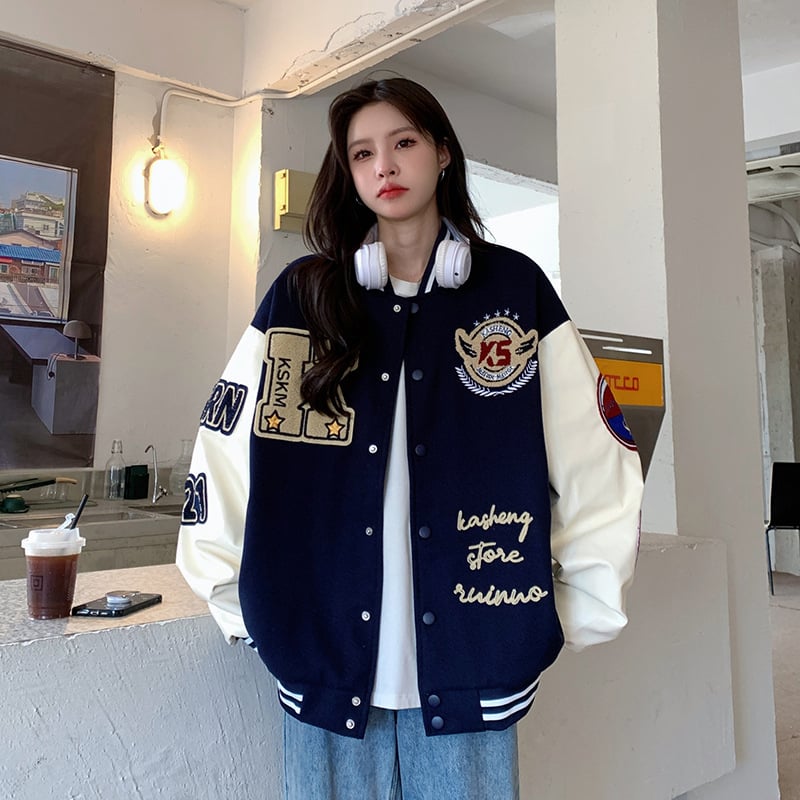 Stvarna fotografija: bomber jakna s američkim vezom za muškarce i žene, unisex baseball stil