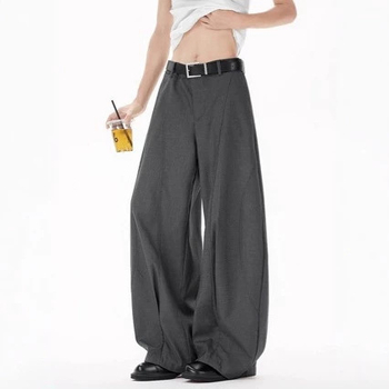 Pantaloni largi unisex, cu siluetă deconstruită și croială în formă de sabie, stil casual drapat, calitate superioară, atmosferă old-money