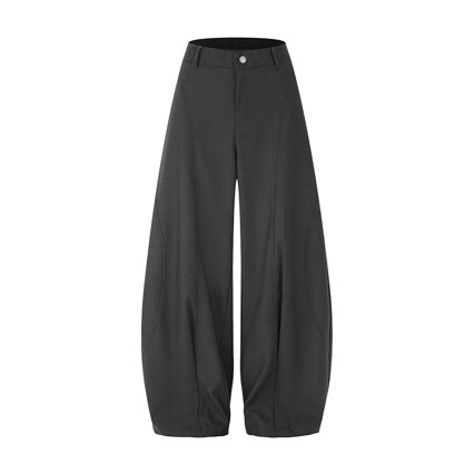 Pantaloni largi unisex, cu siluetă deconstruită și croială în formă de sabie, stil casual drapat, calitate superioară, atmosferă old-money