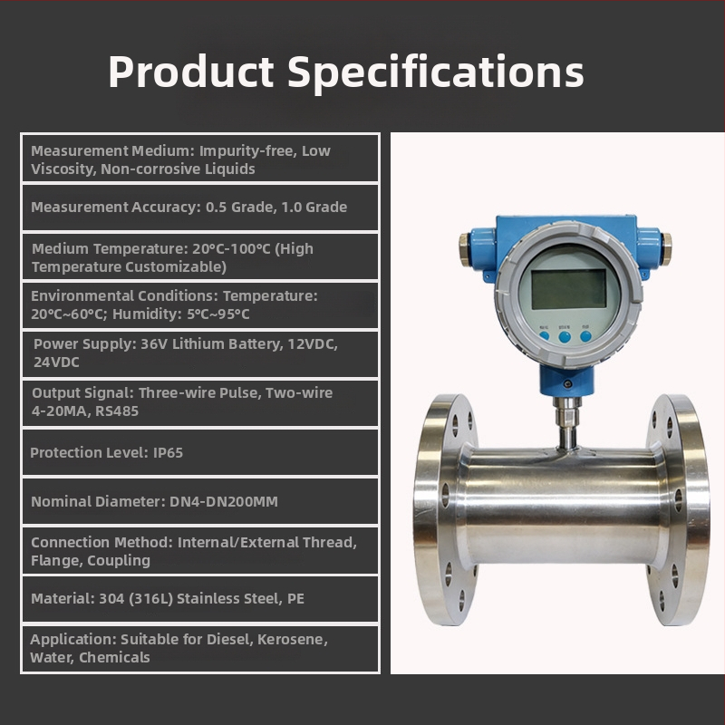 Tekutý turbínový merací prístroj toku, 4-20 mA, potrubie, čistá voda a hydraulický olej, RS-485 senzor toku
