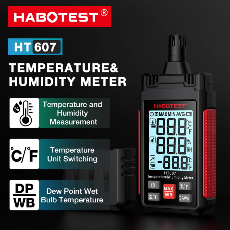 Habotest HT607 Visoko precizan industrijski mjerač temperature i vlage, višefunkcijski senzor temperature i vlage
