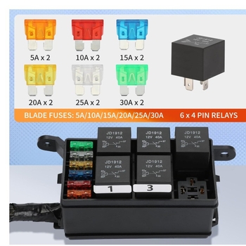 Cutie de siguranțe și relee 12V-24V pentru autoturisme și ambarcațiuni, bloc de relee cu 6 canale, pre-conectat
