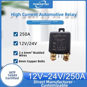 Koersted 250A 12V/24V vysokovýkonné auto štartovacie relé s čistou meďovou cievkou
