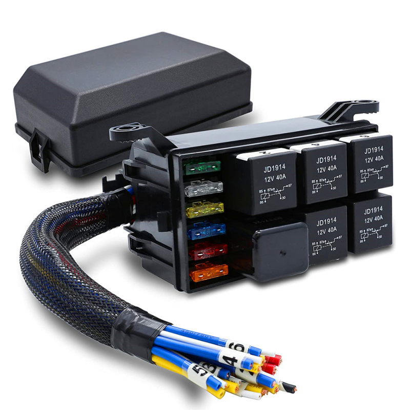 Cutie de siguranțe și relee pentru mașină, 12V, cu cablaj preconectat, modul de control cu 6 canale