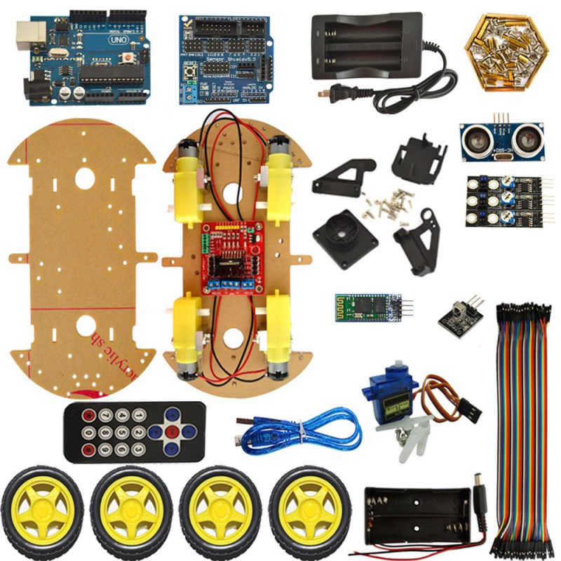 4WD Bluetooth višenamjenski četverotočkaški pametni automobil set s izbjegavanjem prepreka i praćenjem linije za Arduino DIY