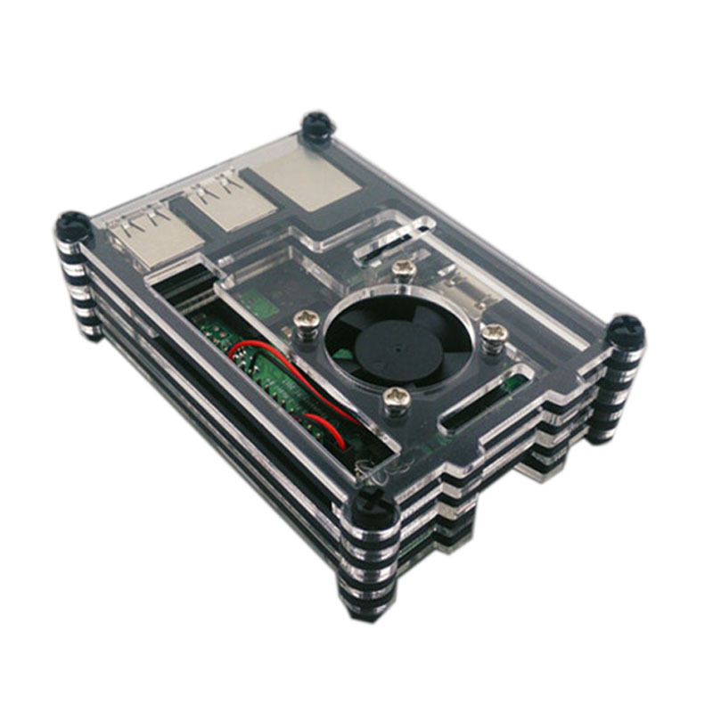 Raspberry Pi 3B/2B/3B+ 9-slojno akrilno kućište s ventilatorom i panelima u bojama
