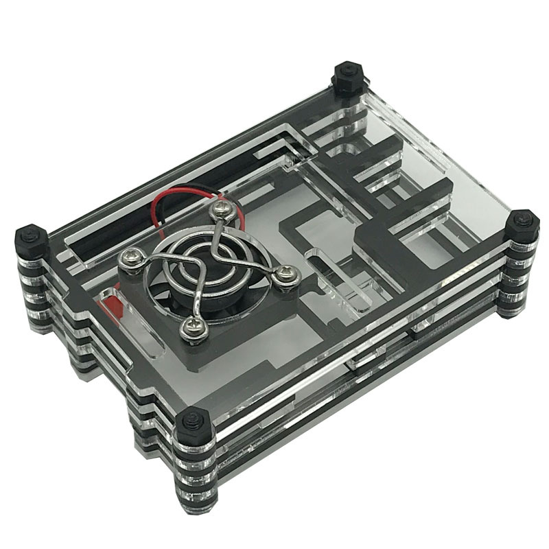Raspberry Pi 3B/2B/3B+ 9-slojno akrilno kućište s ventilatorom i panelima u bojama
