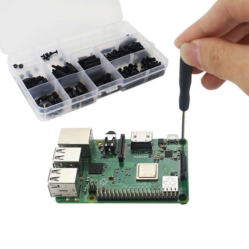 Crni najlonski vijčani set za Raspberry Pi, 210 komada, najlonske potporne stupce s M3 i M2.5, jednostruki i dvostruki prolaz