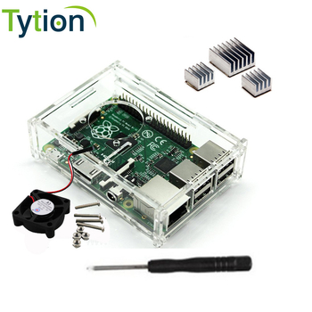 Акрилен шестчастен сглобяем корпус за Raspberry Pi 2/3 Model B+, съвместим с монтаж на охладителен вентилатор.