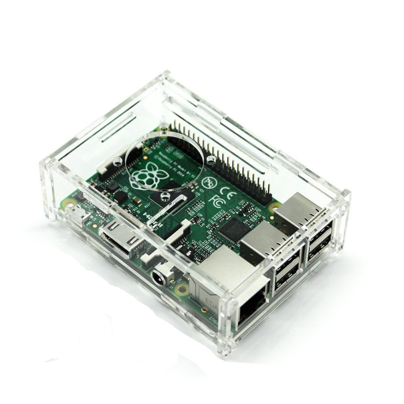 Акрилен шестчастен сглобяем корпус за Raspberry Pi 2/3 Model B+, съвместим с монтаж на охладителен вентилатор.