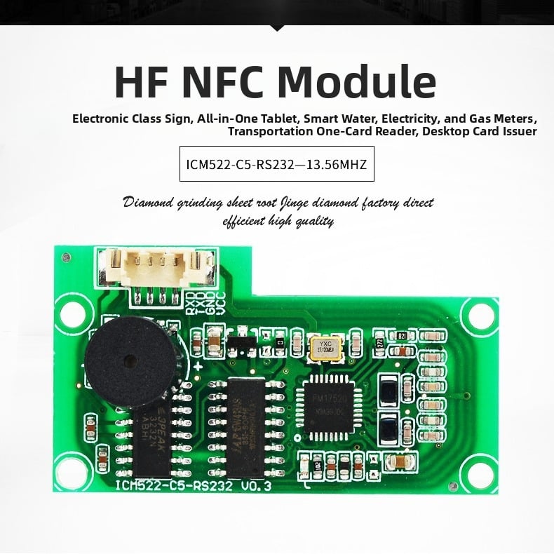RFID/NFC modul čítačky kariet s rozhraním RS232 alebo TTL, zabudovaný vysokofrekvenčný čítač kariet