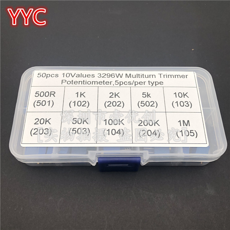 3296W Potențiometru multi-turn de precizie, 10 valori, 500 Ω–1 MΩ, 5 seturi pentru fiecare valoare