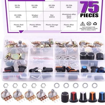 75 komada B5K10K20K50K100K hrapava osovina, linearno rotacijski konusni potenciometar, set s 5 tipova tipki WH148