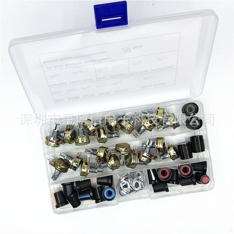 Set od 20 potenciometara WH148 (B5K, 10K, 20K, 50K, 100K) uz 20 kapica za gumbe