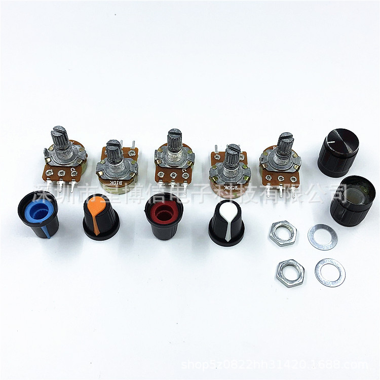 Set od 20 potenciometara WH148 (B5K, 10K, 20K, 50K, 100K) uz 20 kapica za gumbe