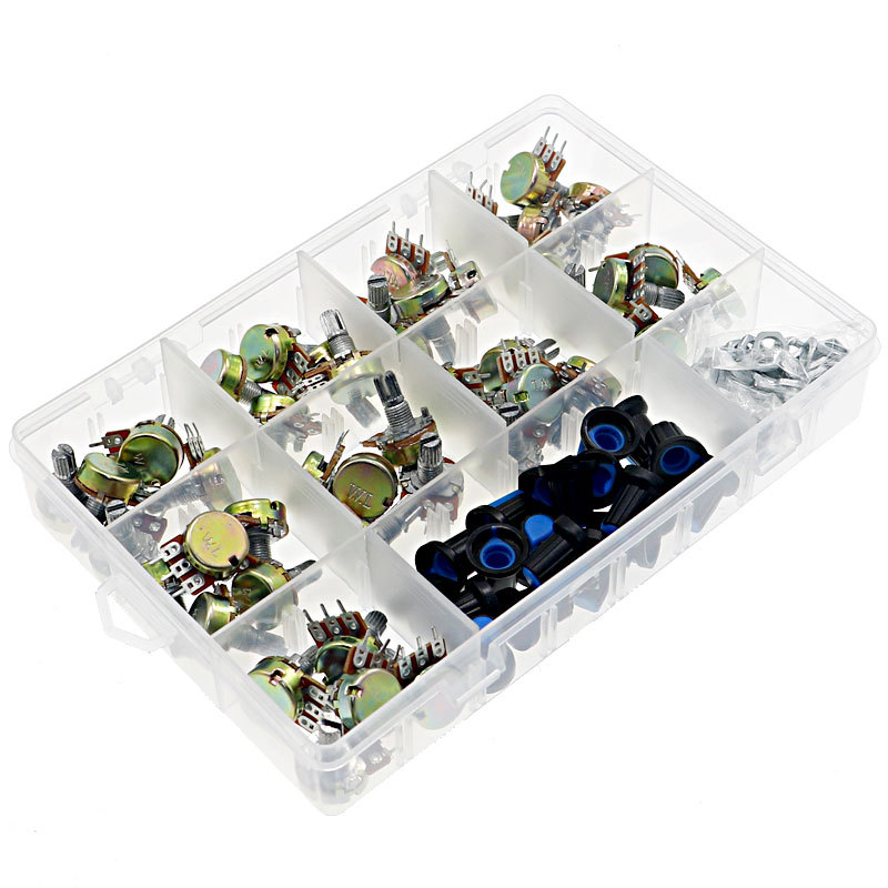 45-dijelni set jednoslojnog potenciometra s gumbom (B1K, 5K, 10K, 20K, 50K, 100K, 250K, 500K, 1M)