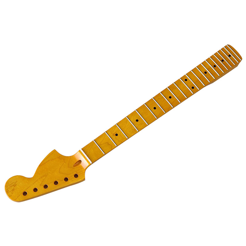 Električni vrat gitare u Strat stilu, 22 pragova, javor sjajan završetak, žuta velika glava vrata, DIY dodatak