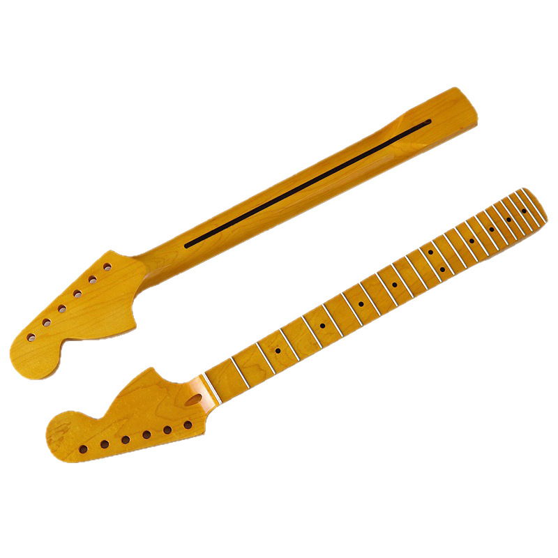 Električni vrat gitare u Strat stilu, 22 pragova, javor sjajan završetak, žuta velika glava vrata, DIY dodatak