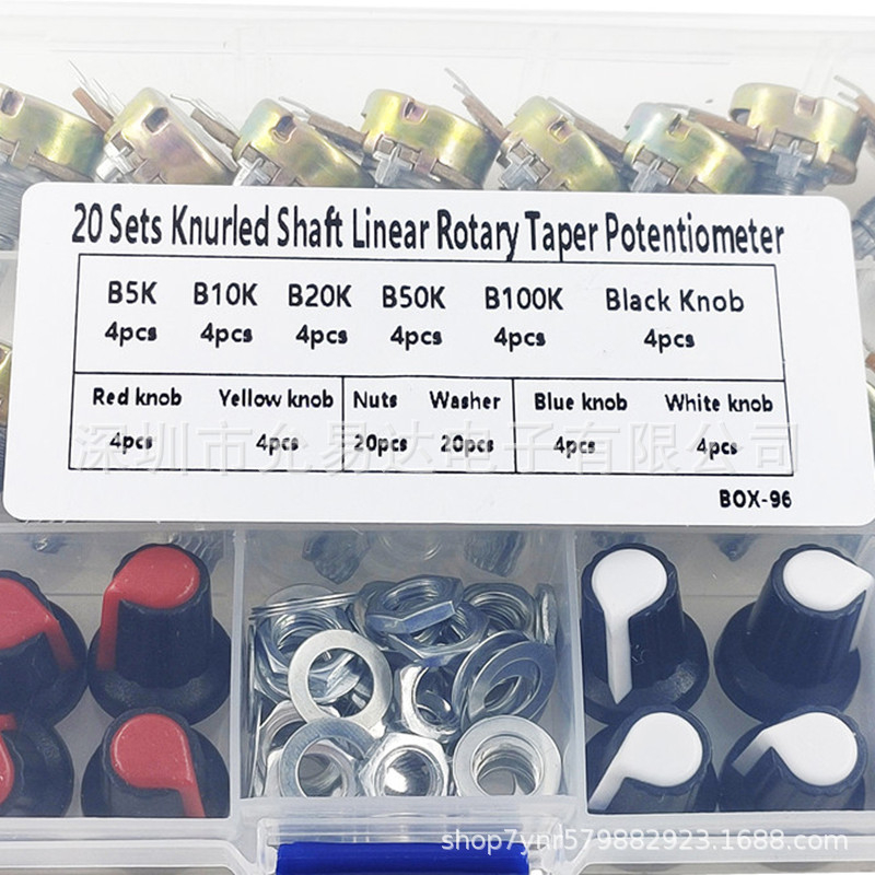 20 kom WH148 potenciometar prekidač s gumbom, u kutiji, 15 mm, B5K/10K/20K/50K/100K