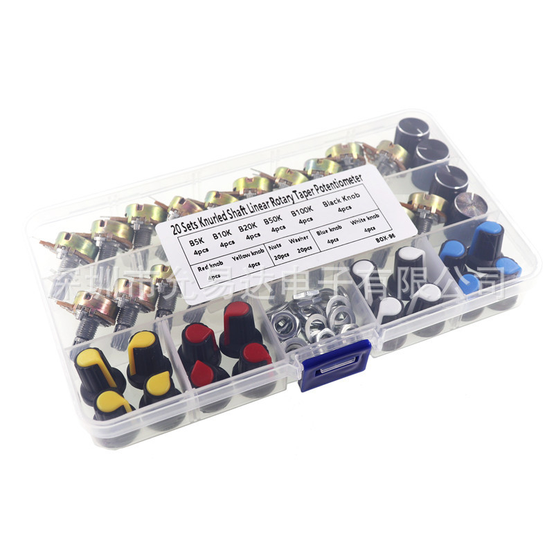 20 kom WH148 potenciometar prekidač s gumbom, u kutiji, 15 mm, B5K/10K/20K/50K/100K