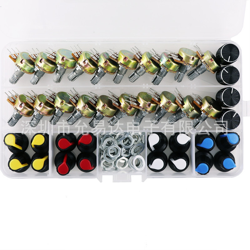 20 kom WH148 potenciometar prekidač s gumbom, u kutiji, 15 mm, B5K/10K/20K/50K/100K