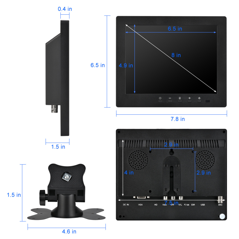 8-inčni HD LCD monitor 801B za sigurnost, industrijsko lasersko graviranje, fotografiranje i USB multimedijsko reproduciranje