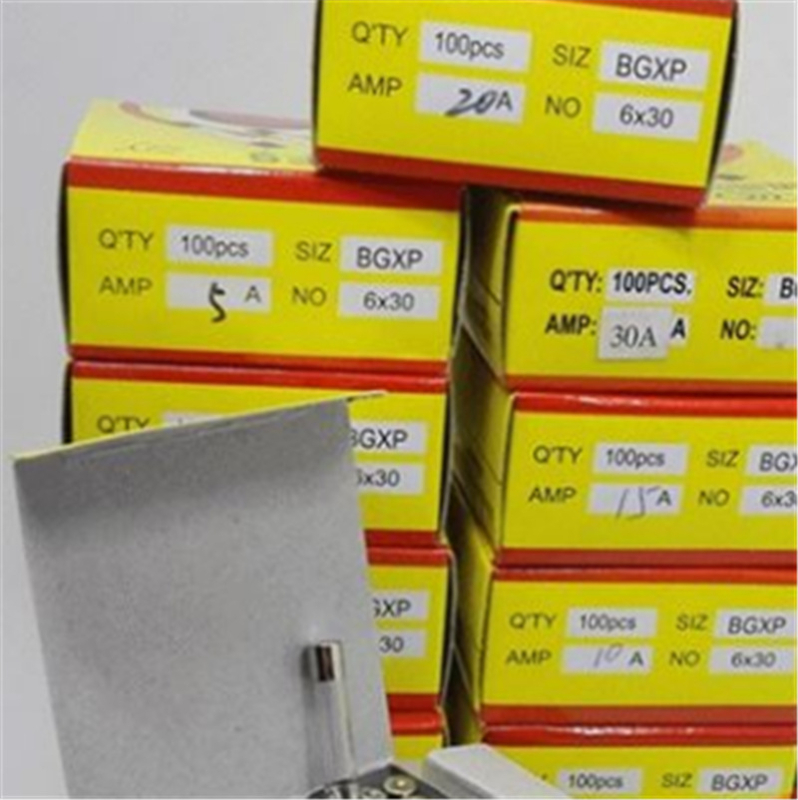 BGXP üvegcső biztosíték 6×30, 0,5–30 A, dobozban 100 db